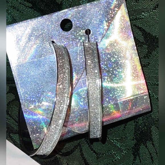 Silver Glitter Hoops - Picture 3 of 12